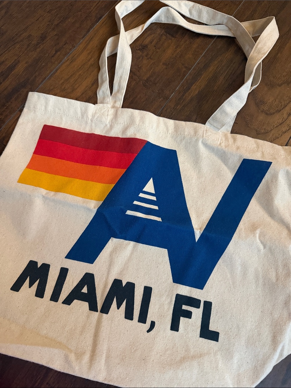 AVIATOR NATION Canvas Miami, FL Tote Bag in Natural with Blue & Multicolor Print